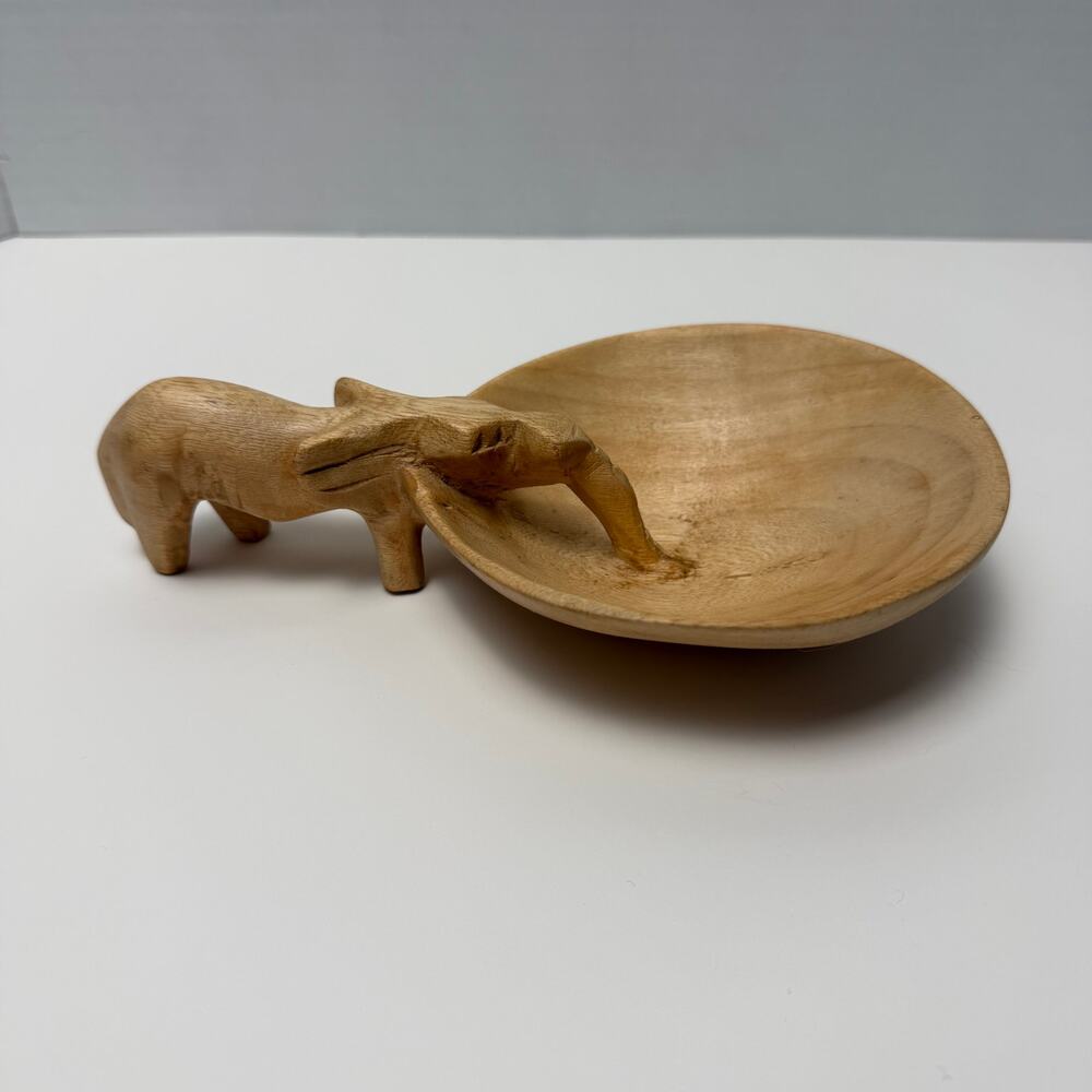 Hand Carved Wooden Elephant Bowl Dish Trinket Holder African Folk Art‎